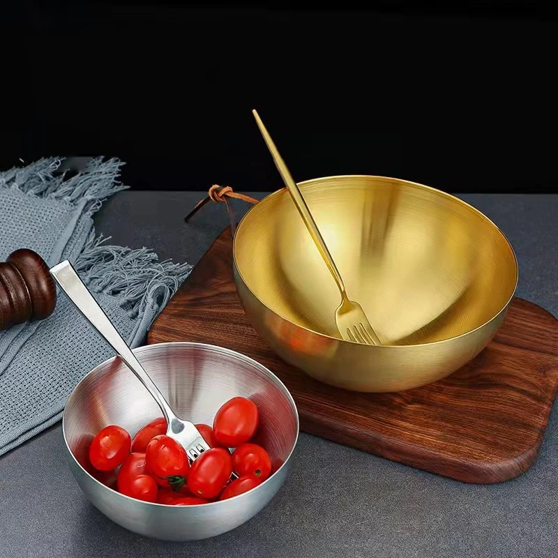Золотые чаши 15 см 20 см, чаша для фруктов из нержавеющей стали, металлическая Корейская декоративная круглая чаша для смешивания