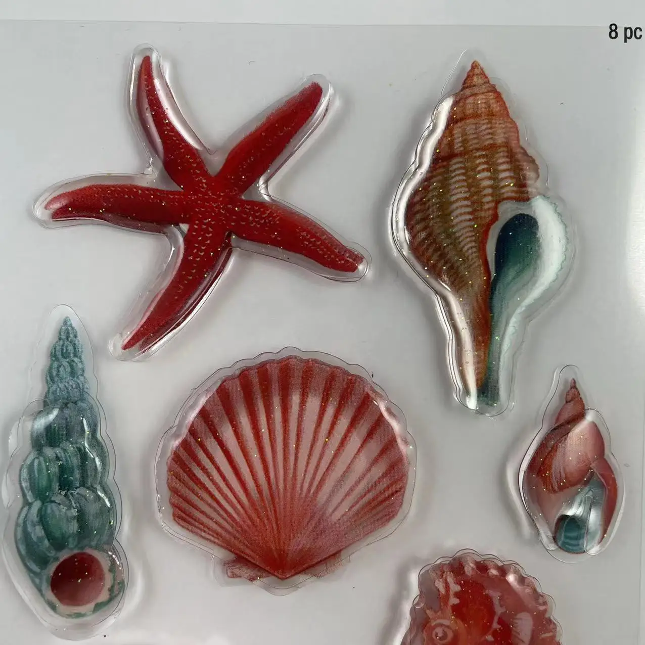 Lovely customized sea horse & shell & sea snail shape epoxy sticker 3D stickers