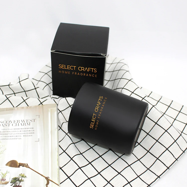 Wholesale Custom Wood Wick Logo Printed Matt Black Glass Scented Candle