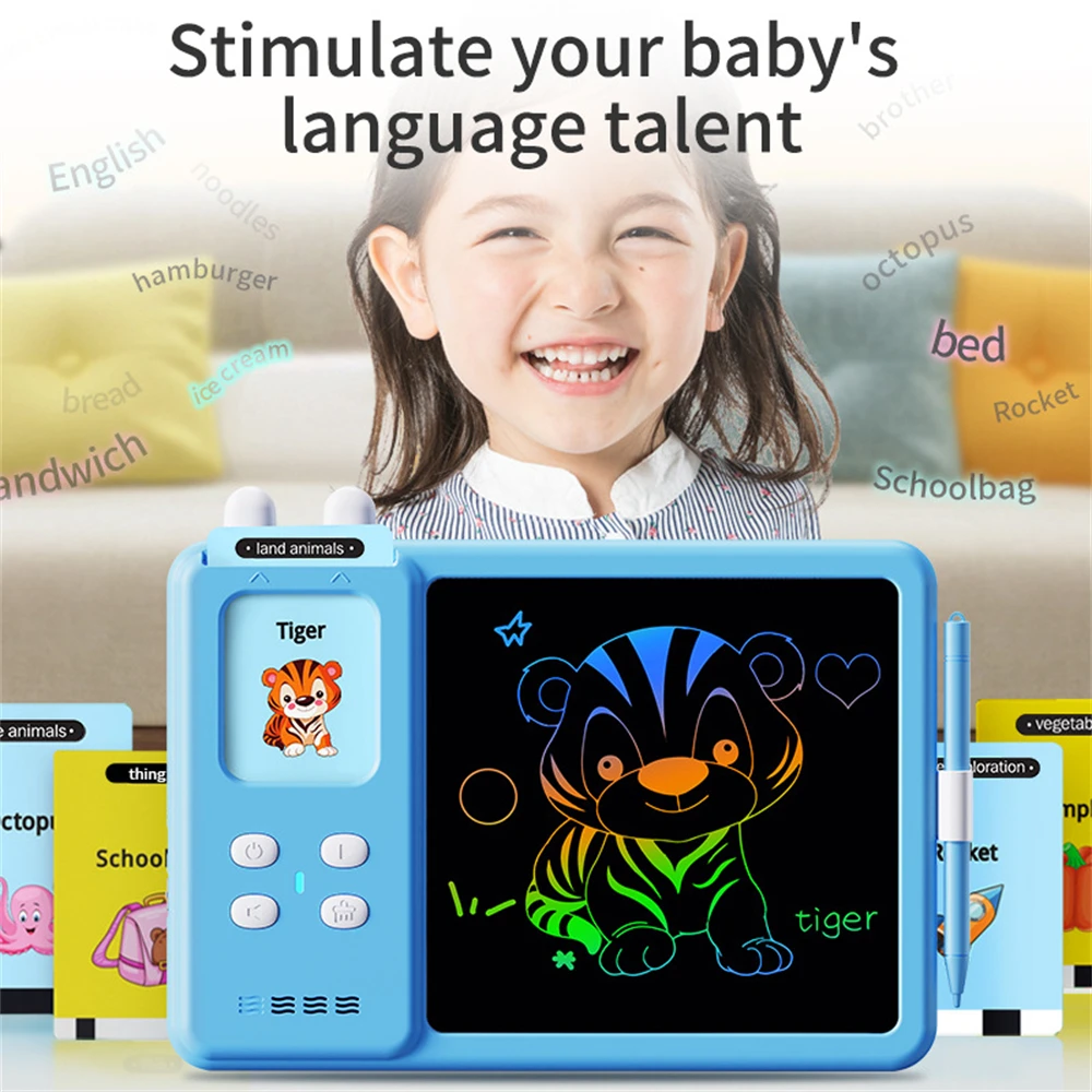 Kids Early Educational Learning Machine Toy USB Rechargeable Talking Sound Cartoon Drawing Lcd Writing Tablet With Flash Card
