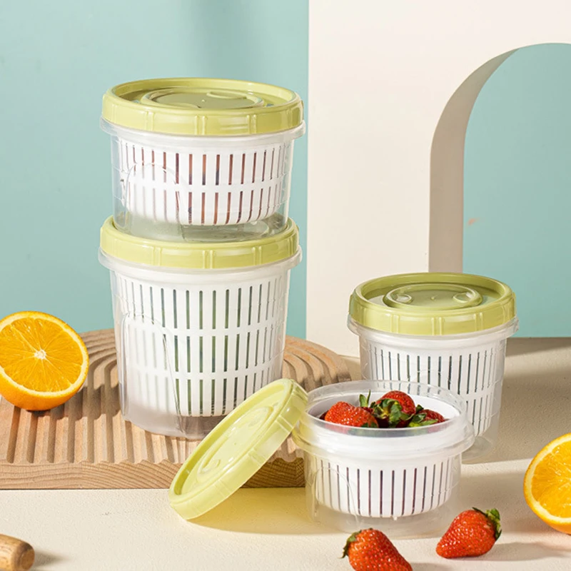 Vegetable Storage Box Ginger Garlic Onion Keep Fresh Container With Drain Basket Double Layer Plastic Food Drainage Sealing Box
