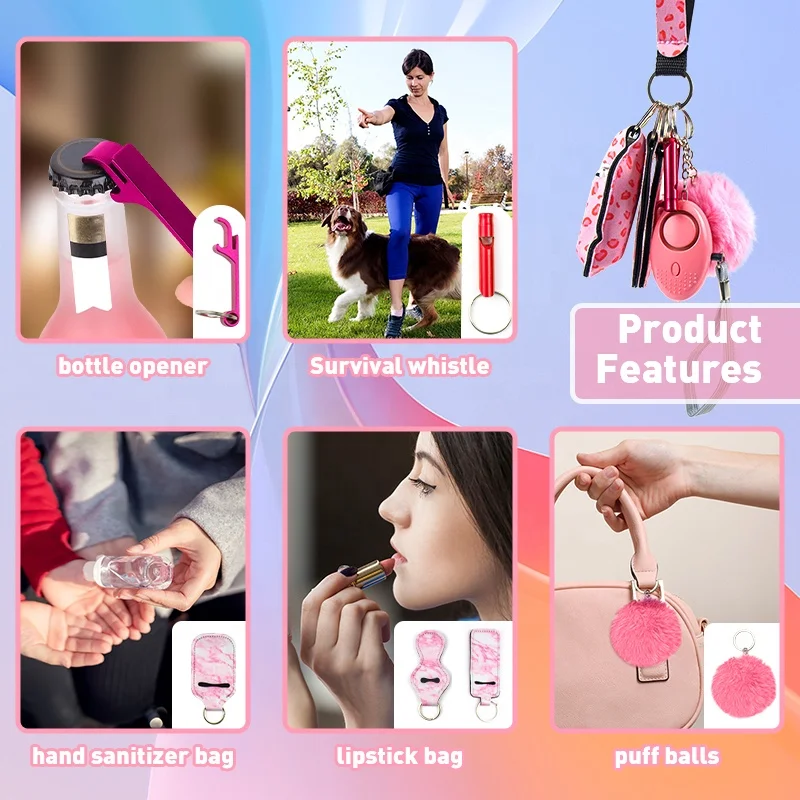 Factory Wholesale Price Outdoor Security Protection Keychain Set Self Defense Keychain Portable Mini Women Defense Keychain