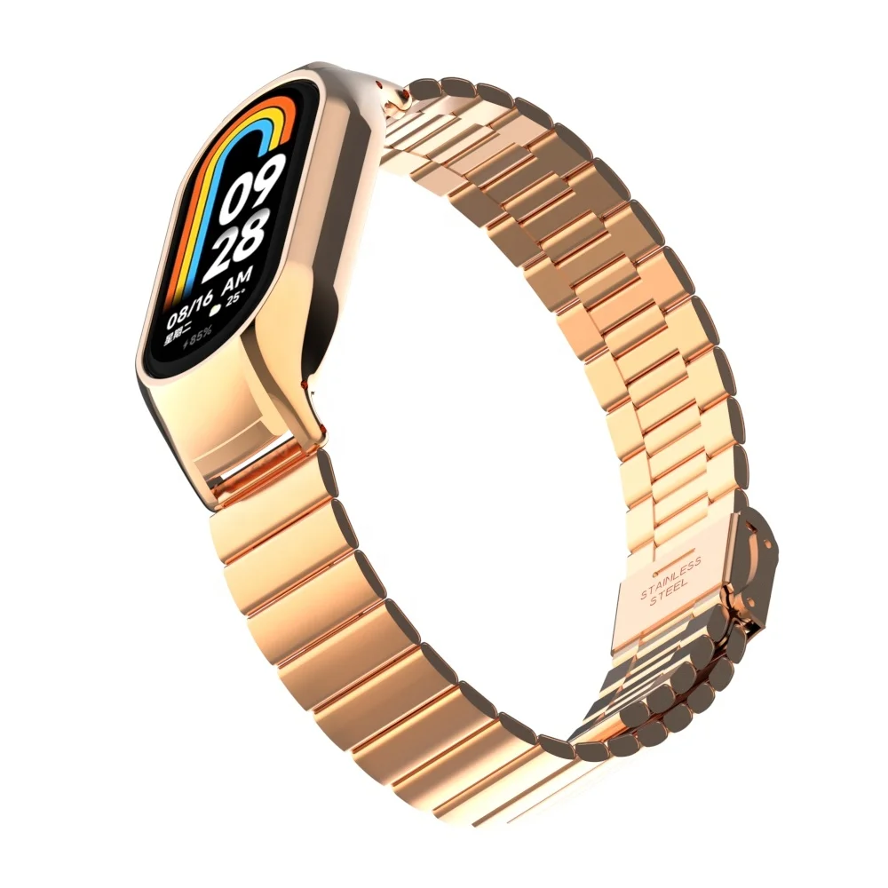 ODM HOLDMI metal band strap 80106 series rose gold bamboo buckle solid ss miband 8 united one piece watch bracelet for mi band 8