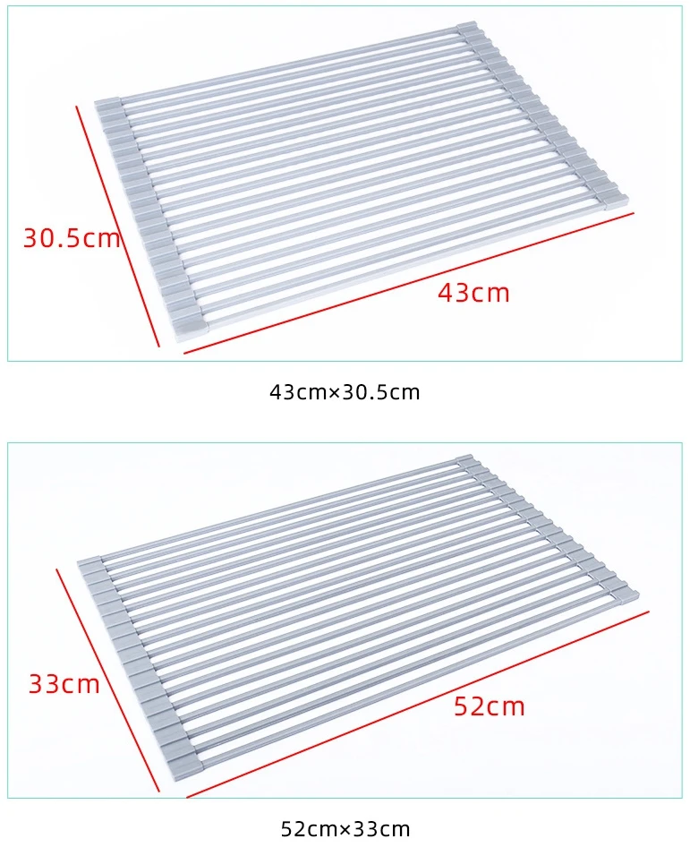 WH71 Foldable Stainless Steel Dish Drainer Roll Up Dish Drying Rack Shelf Kitchen Sink Holder Organizer Foldable Sink Mat Rack