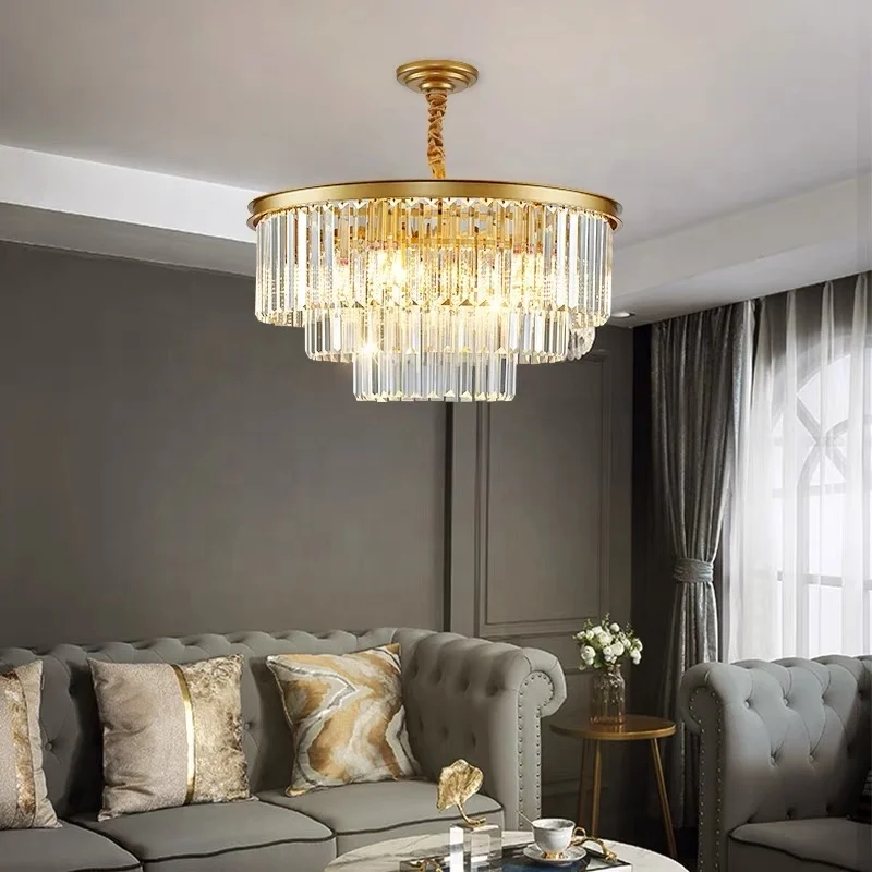 Gold Plated Crystal Glass Modern Chandeliers Pendant Dia300mm 11.9in Ceiling Light for Dining Room Living Room Bedroom Decor