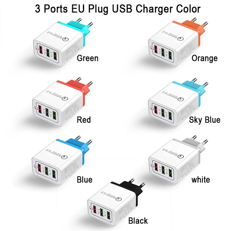  Быстрое зарядное устройство с 3 портами QC3.0 USB-устройство для зарядки телефона дорожное вилкой ЕС США