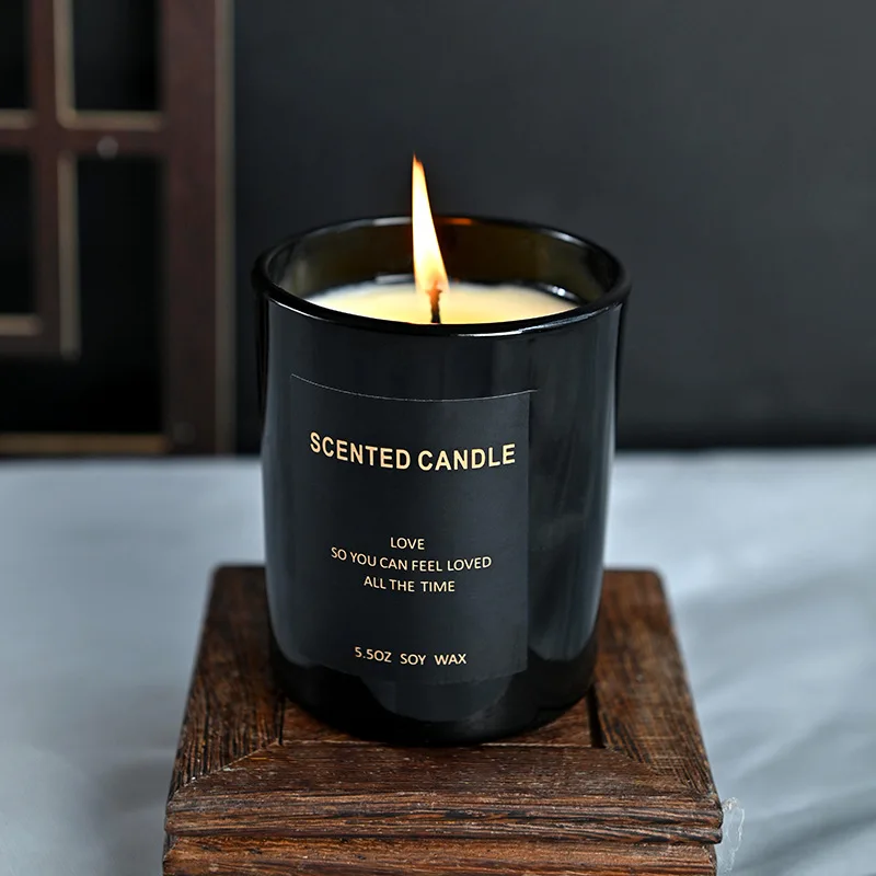 Luxury Custom Matte Black Glass Scented Candle Private Label With Customized Packaging For Gift Home Decor
