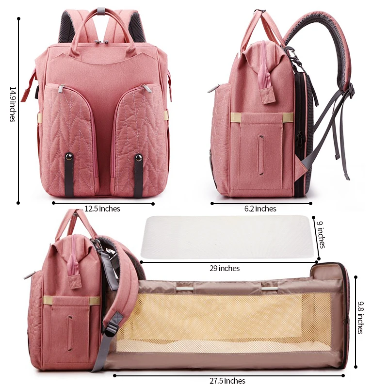 3 in 1 Bassinet mummy Foldable Bed Crib custom Portable Maternity nappy wet mother baby carry care bag USB Backpack diaper bag