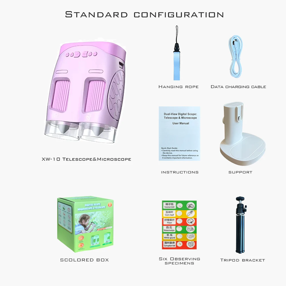 Portable Mini Digital Microscope Telescope Binoculars Educational Toys for Kids Learning