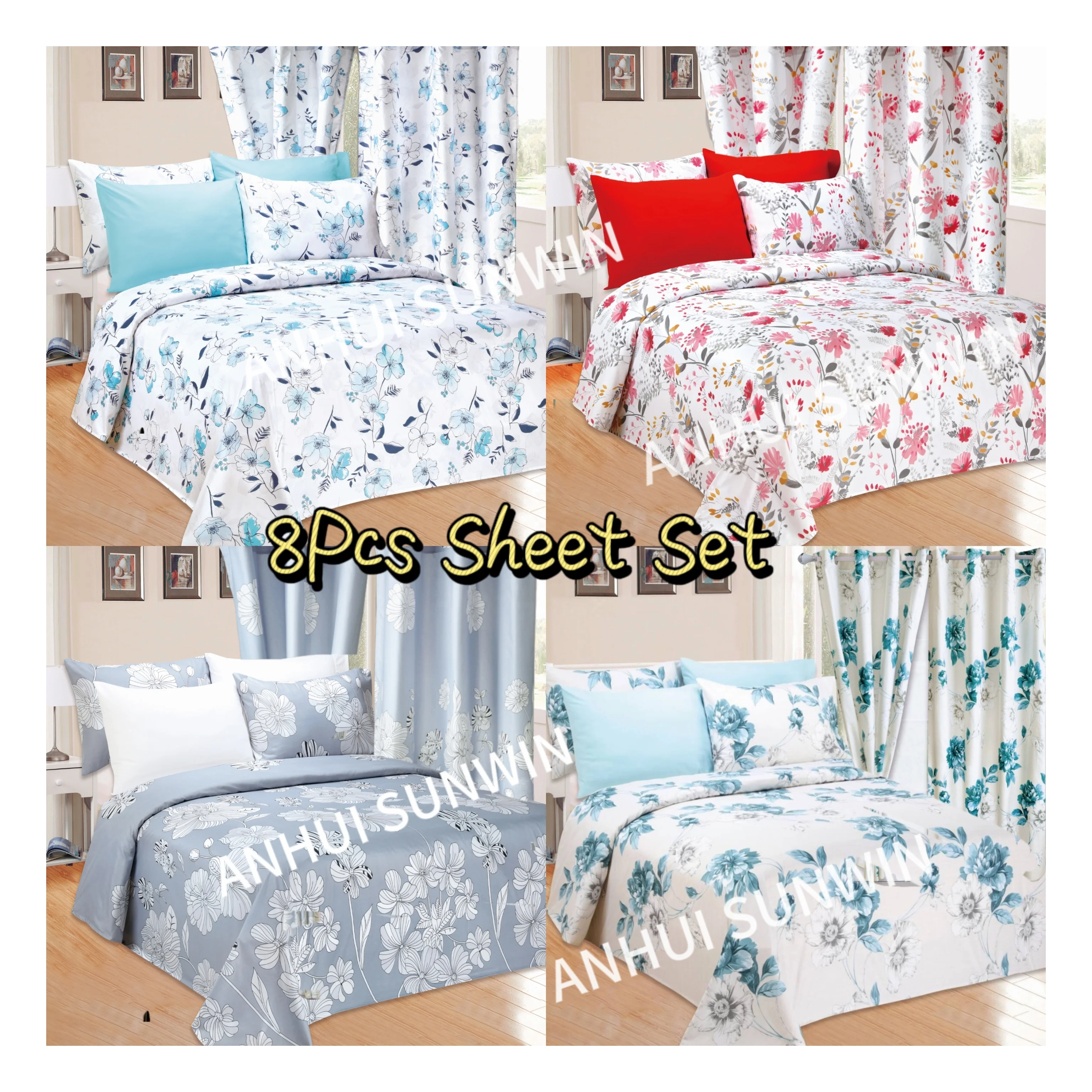 High Quality 2800 Series Sheet Set 8 Pieces Brush Microfiber Bedding Sheet Set With Matching Curtains