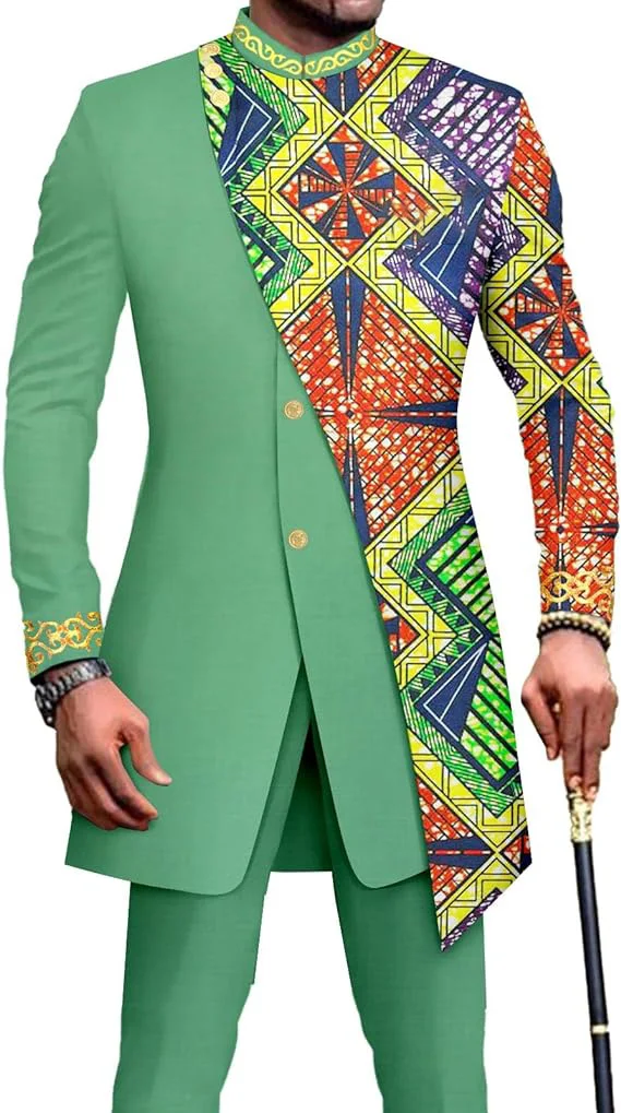 African Vintage Suits for Men Embroidery Print Blazer and Pants Set Business Suit Party Wedding Evening suit