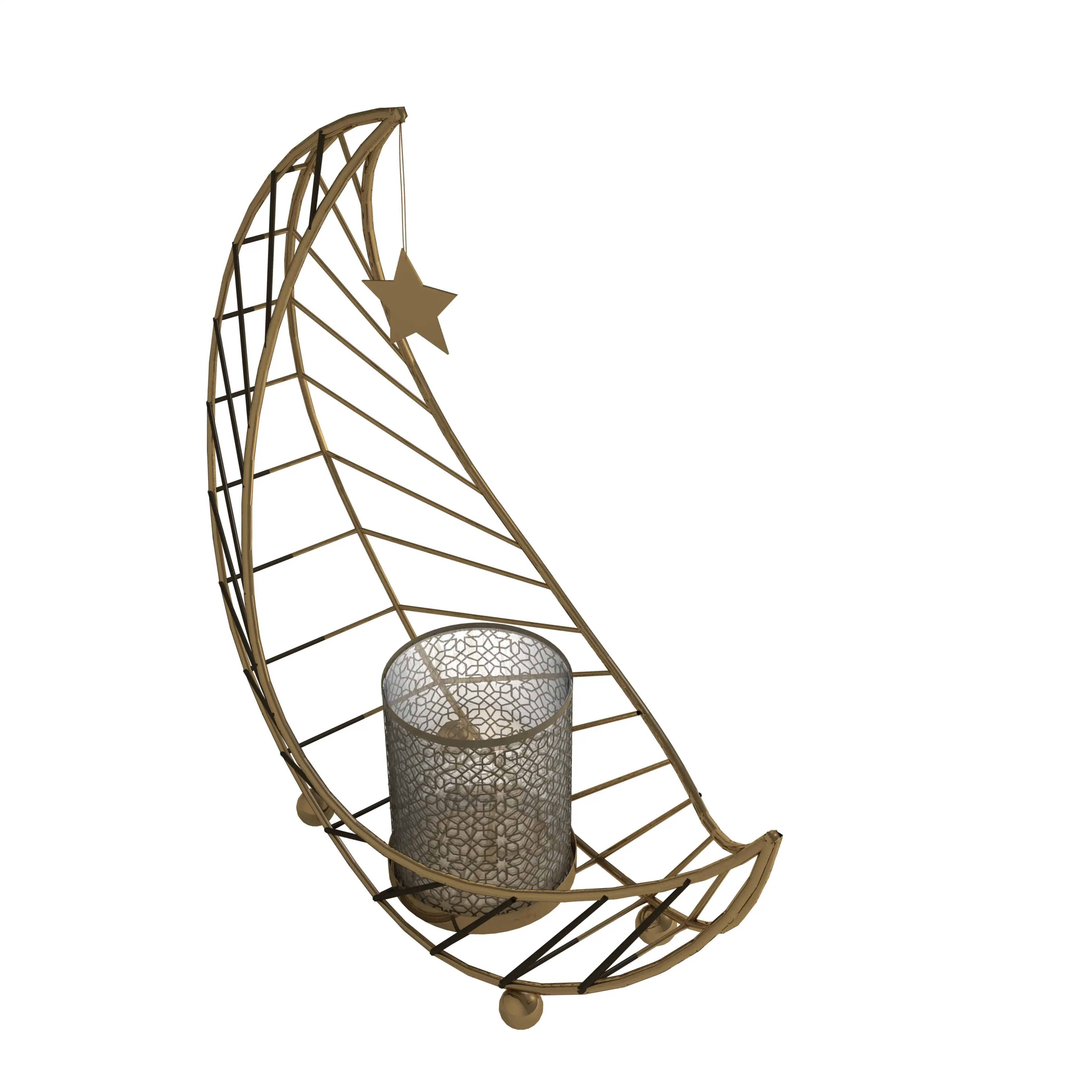 Ramadan Moon Shape with Hanging Star Gold Iron Candle Holder for Holiday Decor (1600361083292)
