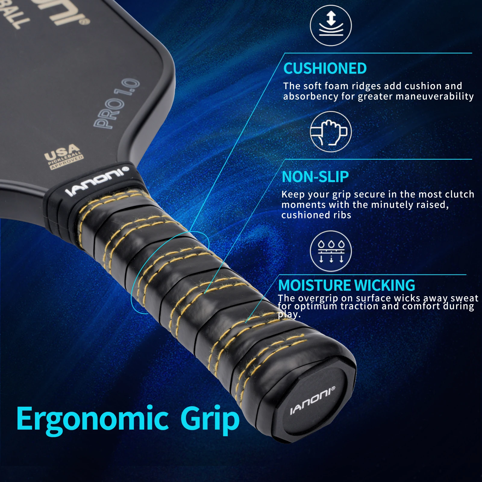 IANONI Customized Primitive Fiber T700 Friction Carbon Surface Pickleball Paddle