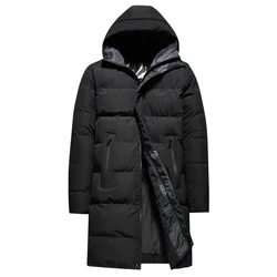 Plus Size 6XL Warm Keep Lightweight Windproof Waterproof Woven Black Hooded Man Long Cotton-Padded Jacket