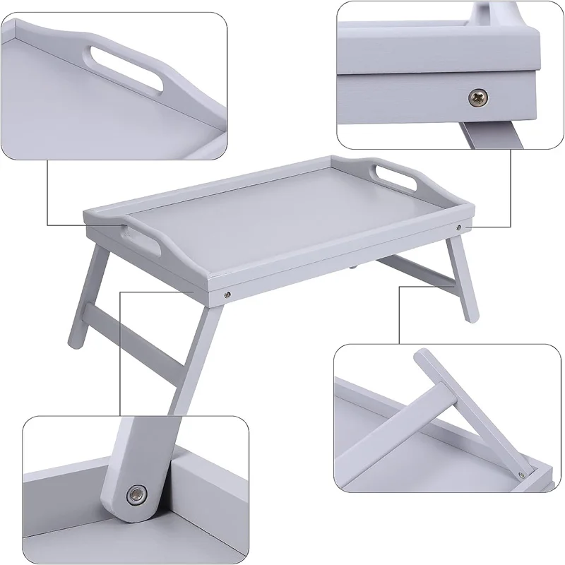 Bed Tray Table Folding Legs Breakfast Food Tray Bamboo Portable Lap Desk Dinner Tea TV Wooden Serving Tray with Handles