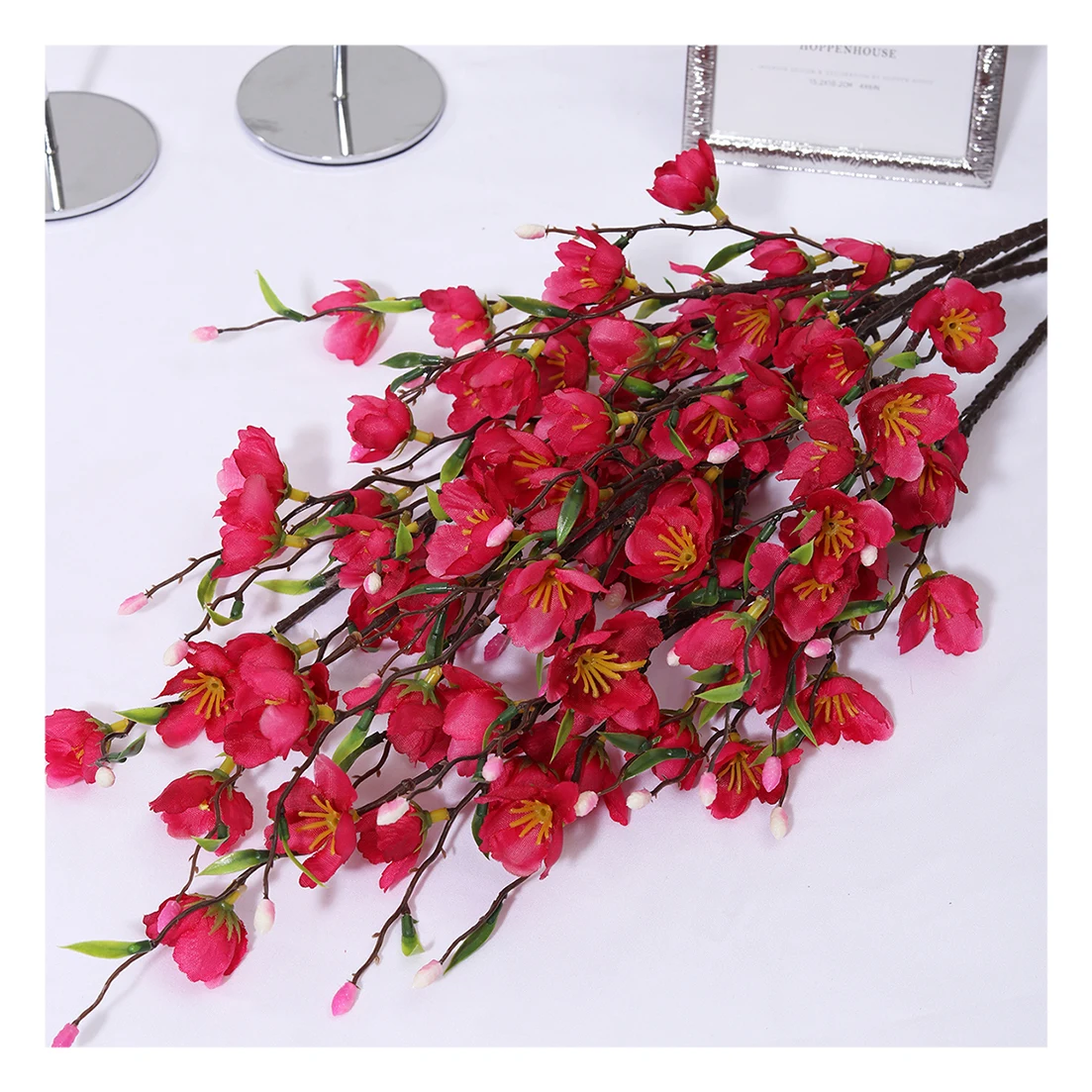LY-010696 Wedding Table Centerpieces Small Branch Artificial Peach Cherry Blossom Flower For Indoor Decoration
