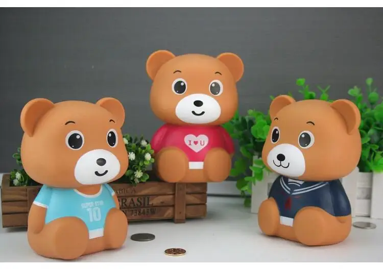 Plastic collapsible cartoon bear piggy bank