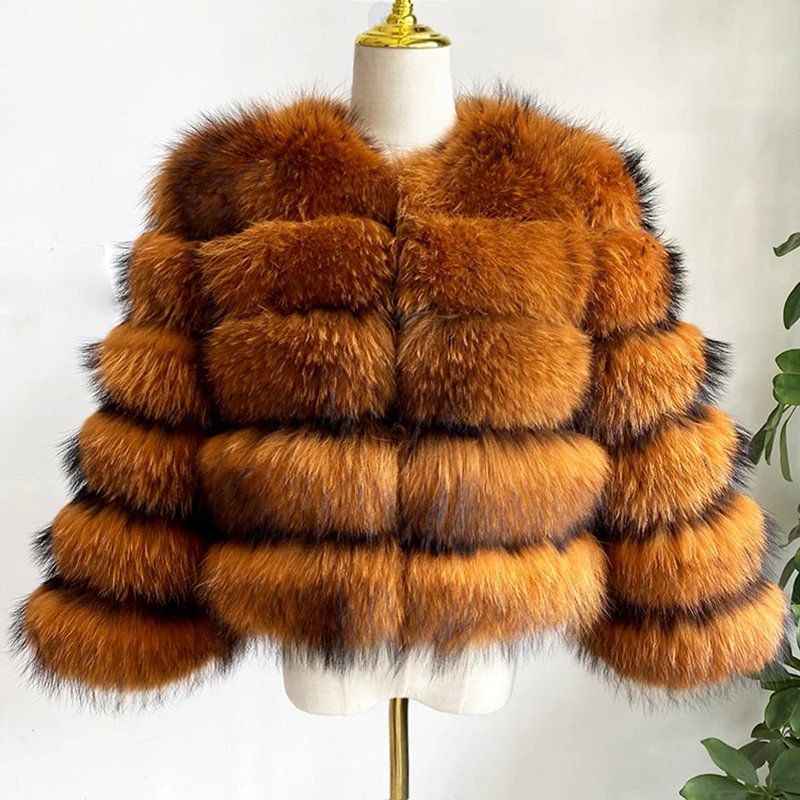 High Quality Winter Warm Thick Fur Jacket Women Real Raccoon Fur Coats For Ladies
