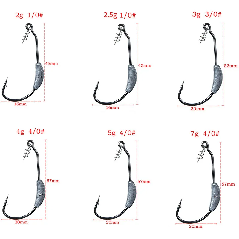 Weighted Hooks with Twist Lock,Soft Swimbait Offset Weedless Fish Hook 1/0,2/0,3/0,4/0,5/0,Drop Shot Fishing Swimbait Bass Hook