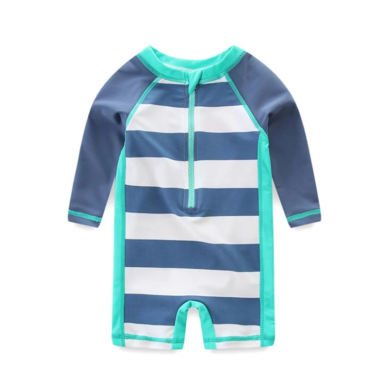 Полосатый купальник с длинным рукавом пляжная одежда для мальчиков и девочек Детский милый слитный