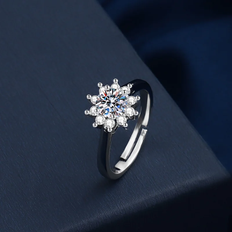 New Trendy Inlaid With Full Rhinestone Rings Large Flower Rings Wholesale Women Jewelry Rings