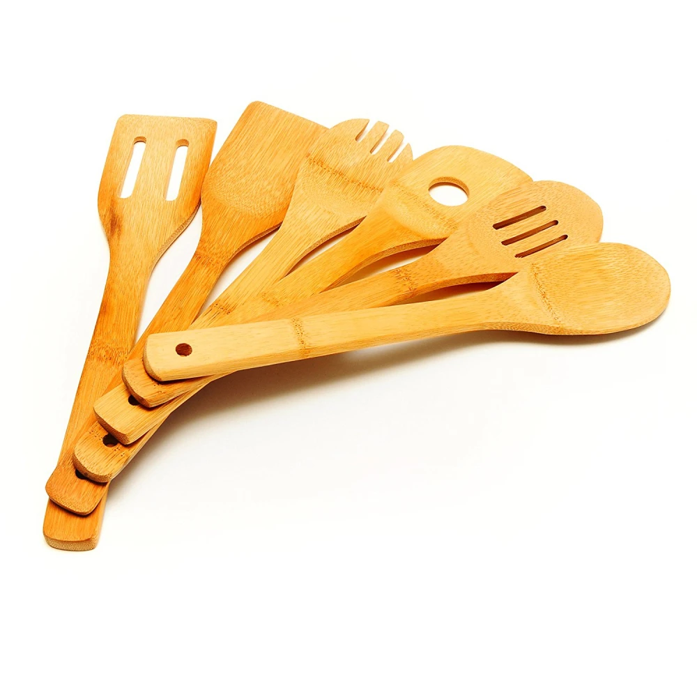 6 Pieces Kitchen Set Serving Tools Cooking Utensil Natural Wooden Bamboo Cooking & Serving Utensils