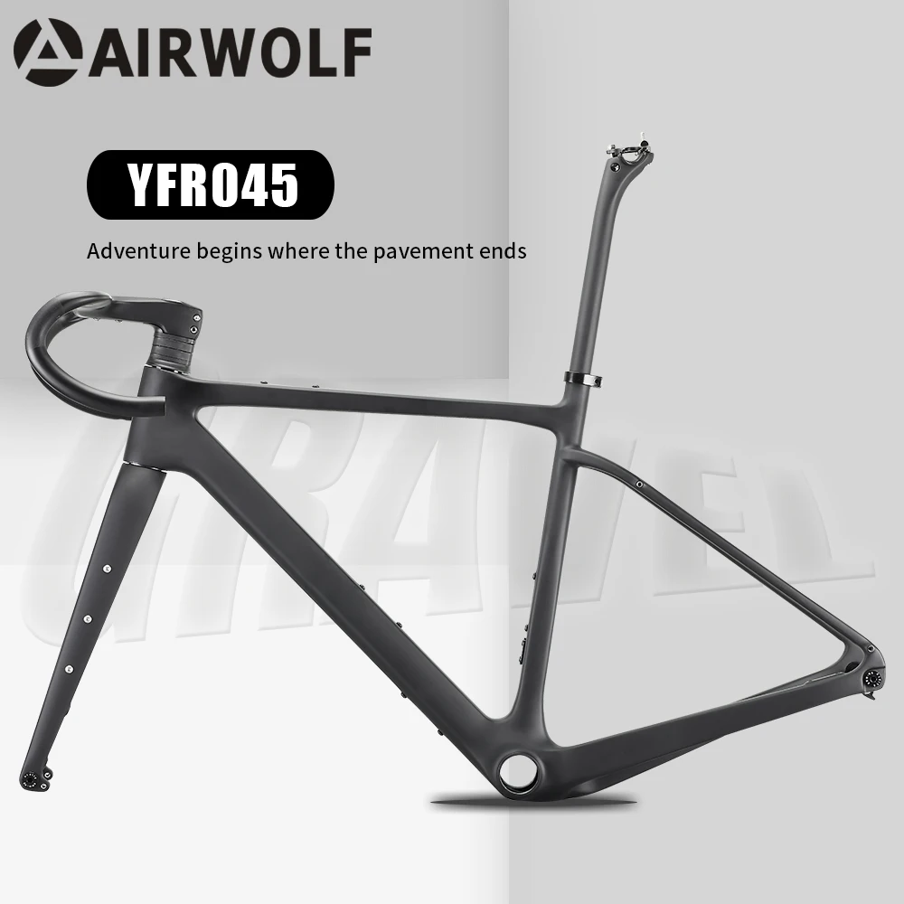 AIRWOLF YFR045 Gravel Bike Carbon Frame Disc Brake Full Internal Cable Routing Carbon Road Bike Frameset 700C Gravel Bike Frame