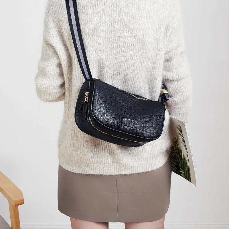 Top grain cow leather side bag ladies hand bags women shoulder crossbody purse wide straps fashion sling bags for women