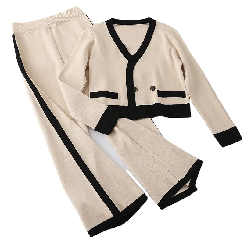 pullover v-neck knitting machine knitted sweater for ladies sweater set jogging suit