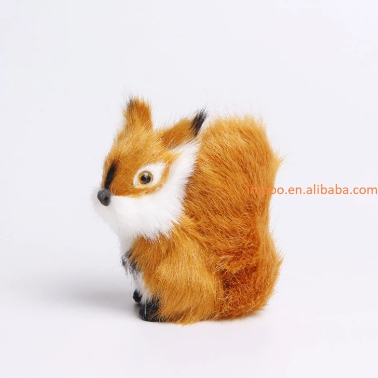 Factory Price 7cm Plush Animal Sculpture Collection Squirrel Statue Figurine Artificial Fur Figure for Office Farmhouse Decor