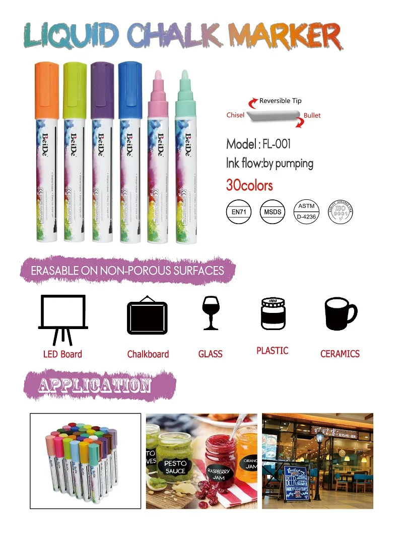 liquid chalk markers for window, chalkboard, LED board, glass, ceramic, plastic