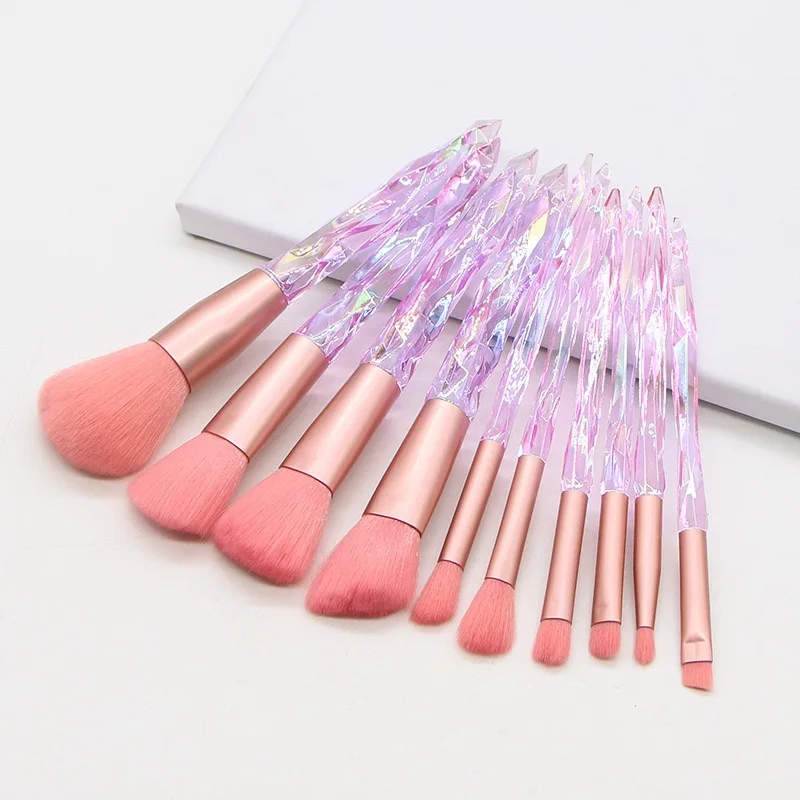 2022 Wholesale Custom Best Price Soft Vegan 10 pc Synthetic Pink Diamond Makeup Brush