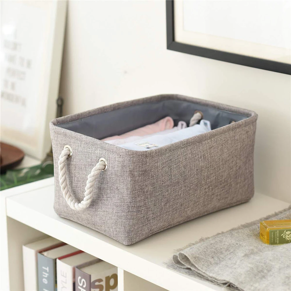 Oversized Foldable Bathroom Storage Basket Box with Handled Linen Fabric for Sundries and Home Storage Organization