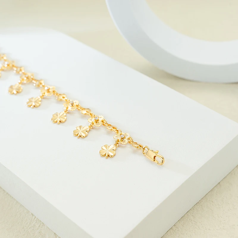 Wholesale Jewelry Hot Selling Gold Plated Daisy Anklet Trendy Luxury Adjustable Environmental copper Curb Chain Daisy Anklet