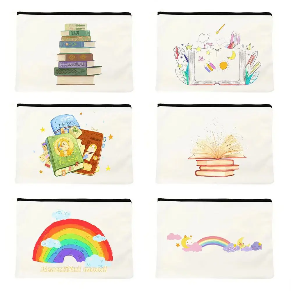 Low Price Wholesale Blank Plain Pencil Pouch Custom Your Print logo Pattern Cosmetic Bags Cotton Canvas Pencil Cases With Zipper