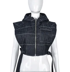 Y2K Spring Womens Jean Puffer Vest Women Casual Bubble Bomber Jacket 2023 S-2XL Fashion Vintage Hooded Denim Vest