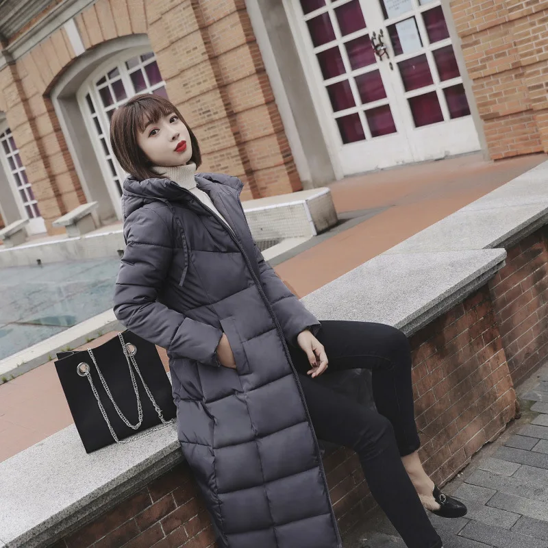 Or60871b западный стиль 6XL Большие размеры женские длинные с хлопковой подкладкой однотонные до колена модные повседневные пальто капюшоном