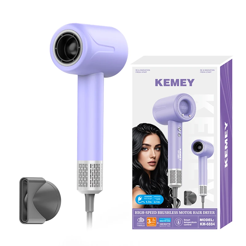 Kemei km-6884 Professional 1600W Powerful Fast Hairdryer Hot Air Styler 110000Rpm Ionic High Speed Hair Dryer For Lady
