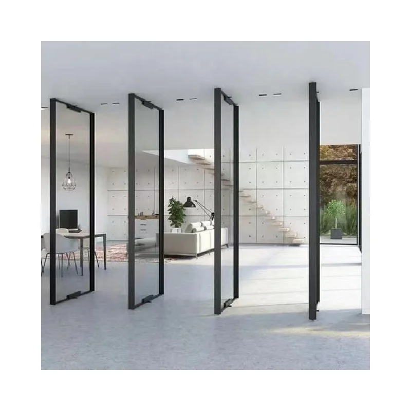 China Factory Customized Exterior Pivot Door With Glass Black Framed  Security Pivot Door  Manufacturer