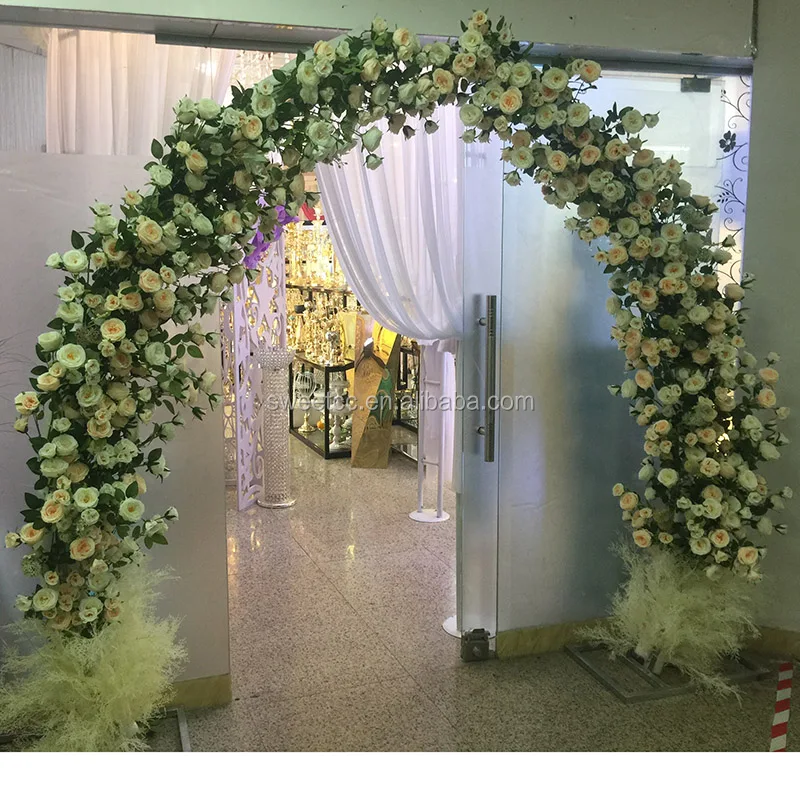 2019 new design hollow out  white horn shape circle wedding metal arch for wedding stage decoration