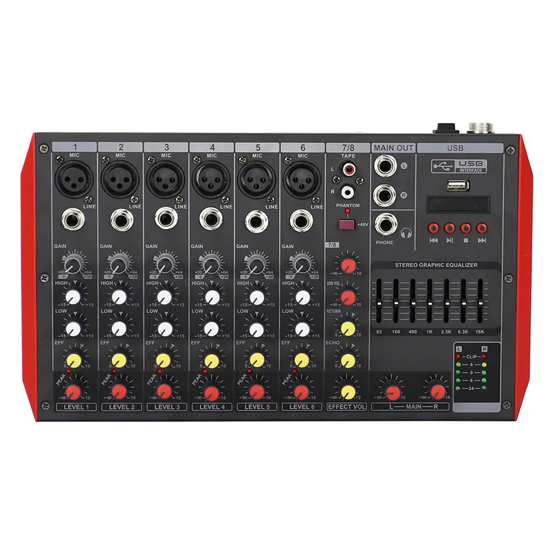 factory 8 channel audio sound mixer usb Blue-Tooths sound mixer mixing console Family KTV  interface controller