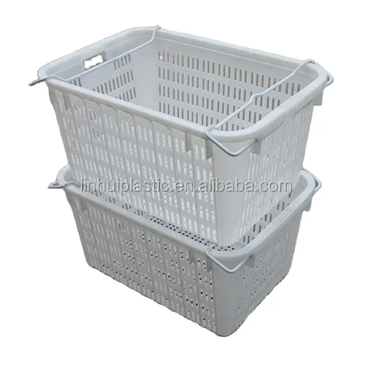 Nestable and stackable plastic crate with handle for vegetable and fruit plastic basket