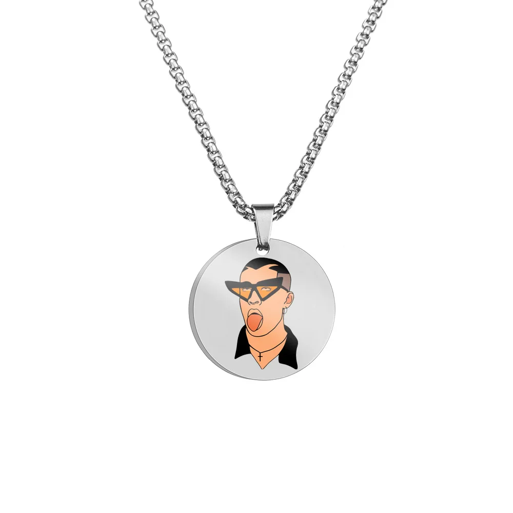 HUAMJ New Arrival Custom Girls Boy Cool Hip Hop Stainless Steel Bad Bunny Necklace