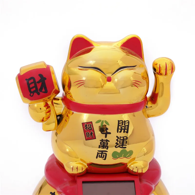 
Cute solar power Japanese Dharma Fortune Lucky Cat with Waving Arm 