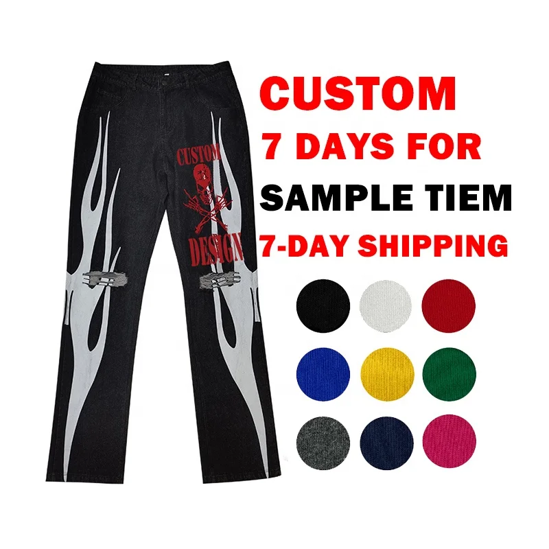Custom High Quality Men Stacked Joggers Set Logo 3D Puff Print  Streetwear Sweatpants Fashion Stacked Jogger