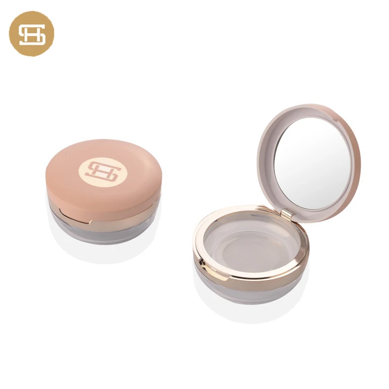 Custom plastic round loose powder container / jar / packaging / case / box with elastic mesh net sifter and mirror