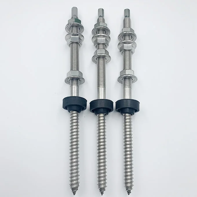 stainless steel 304 m10 double ended screw solar roof mounting systems brackets with wood hanger bolt