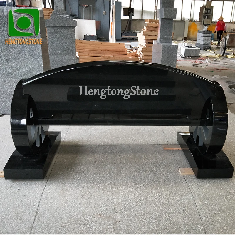Polished Black Modern Granite Memorial Bench for Cemetery