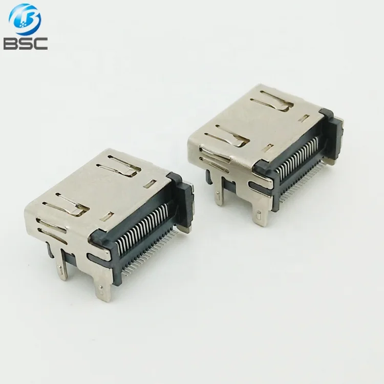 19P Type A Female Right Angle SMT HD-MI High Definition Multimedia Interface Connector for Audio & Video Data Transmission