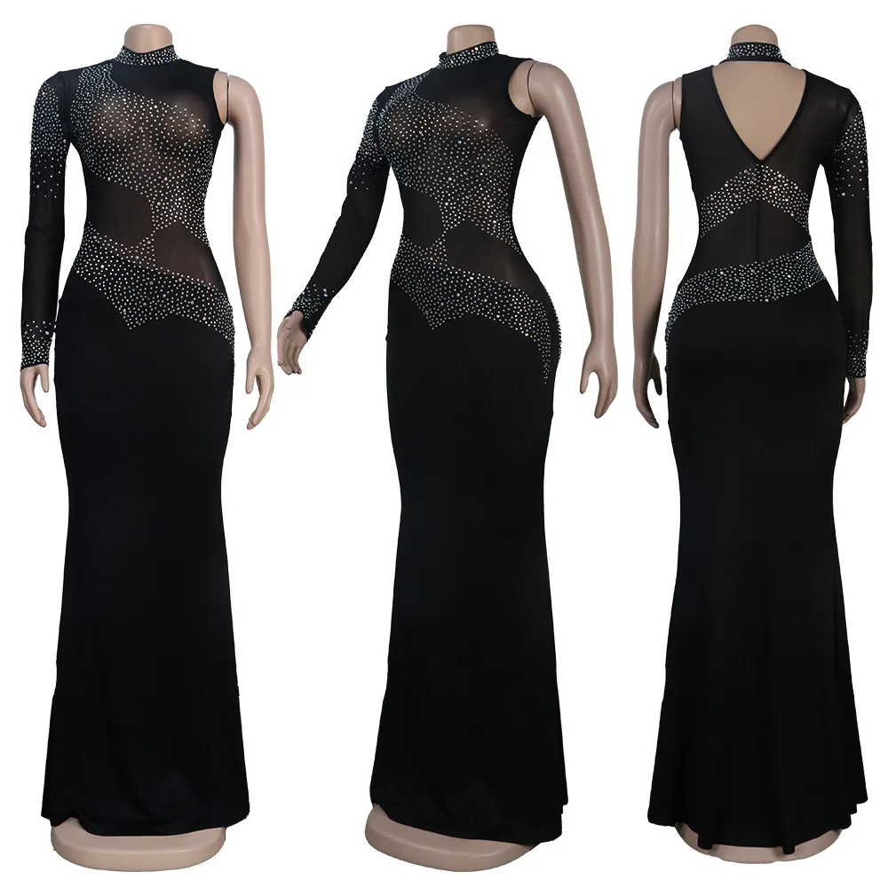 W81024 sexy fashion rhinestone plus size long elegant dresses women party evening gown